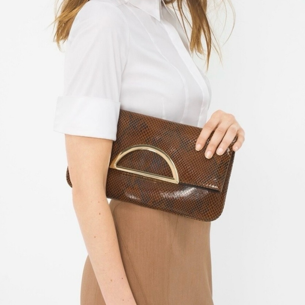 WHBM FOLD OVER SNAKESKIN PRINT BAG